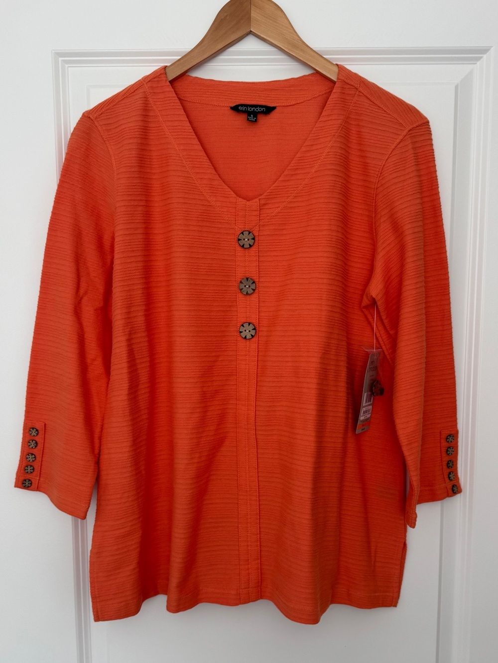 Erin London 100% Cotton Orange V-Neck Three-Button Tunic